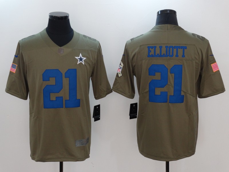 Men Dallas cowboys 21 Elliott Nike Olive Salute To Service Limited NFL Jerseys